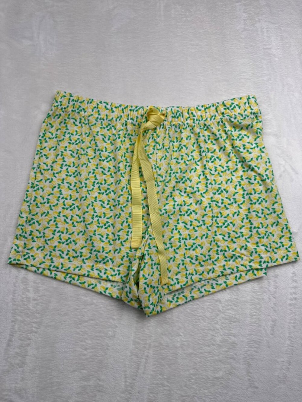 Lands End Womens Medium Lemon Print Yellow Pajama Set - Shirt & Shorts